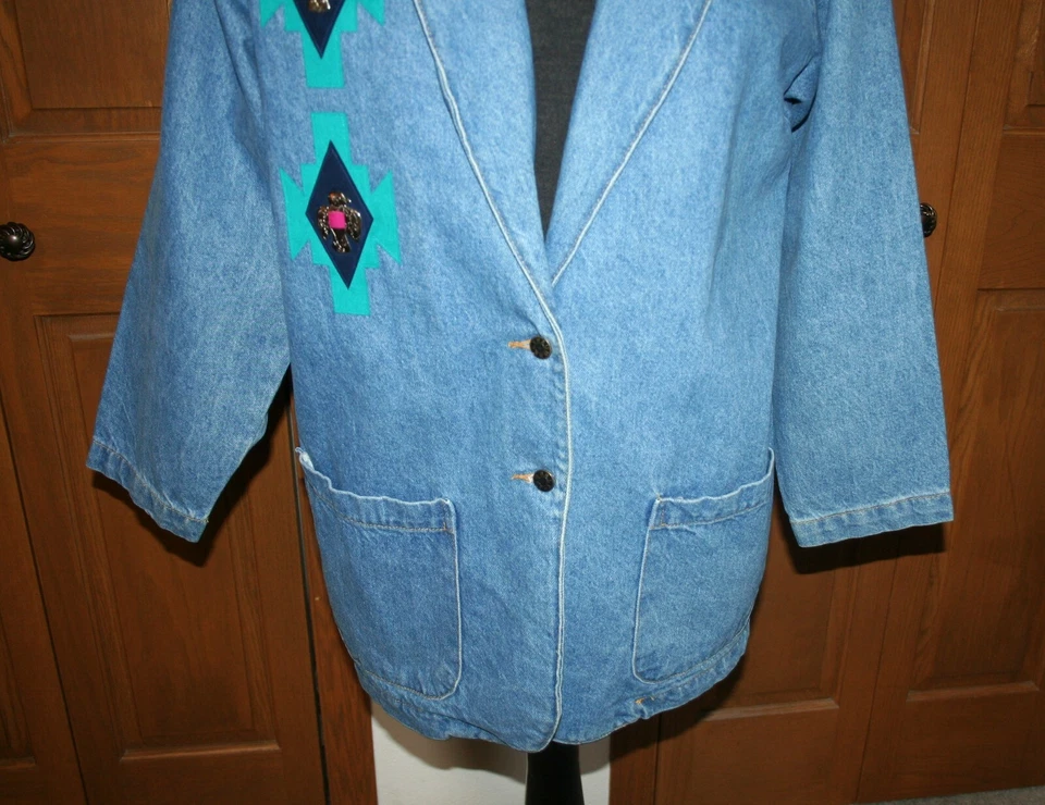 Women's Native American Southwestern Denim Field Jacket M/L SUNBELT Blazer - Image 4 of 4