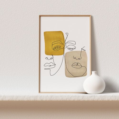 Abstract faces art print 'Two Faced'. Modern minimalist wall art. - Zdjęcie 1 z 8