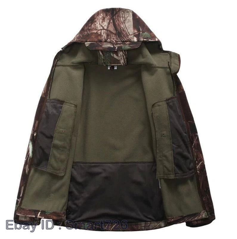 Men Hunting Camouflage Clothing Waterproof Windproof Hooded Jacket & Pants R145 - Image 4 of 4