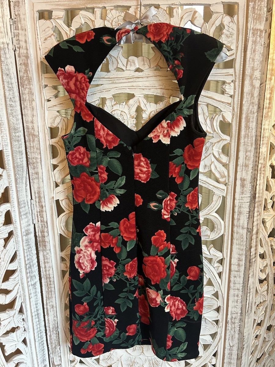 Guess Cocktail Dress Size 6 Flowered black Red Holiday 90s vintage | eBay