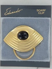 Eduardo Vintage Scarf Clip Ring Deco Influence Black Gold Tone