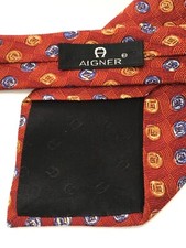 Authentic AIGNER Striped of Ball Design On Red 100 Silk Necktie Tie