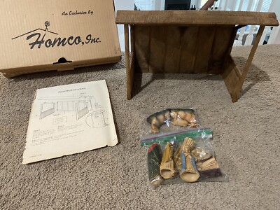 Vintage Homco Nativity Stable 9.5'' X 13 3/4'' # 5100 w/ Box Resin 9 Figure Scene
