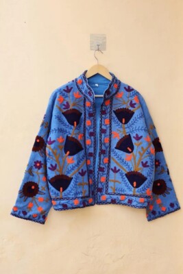 Indisch Blau Suzani Bedruckt Jacke Handmade Samt Jacke Damen Bekleidung Uns