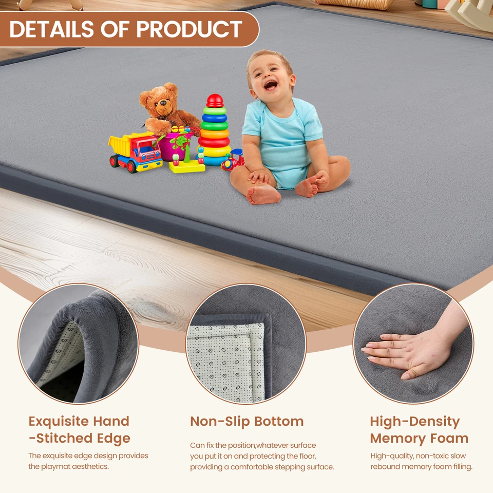 Baby Floor Mat for Playing Non-Slip Velvet Crawling Mat Soft Cushion Memory Foam - Image 2 of 4