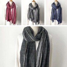 Cotton Linen Men Scarf Winter Blue Navy Black Striped Tassel Scarf Men Accessory