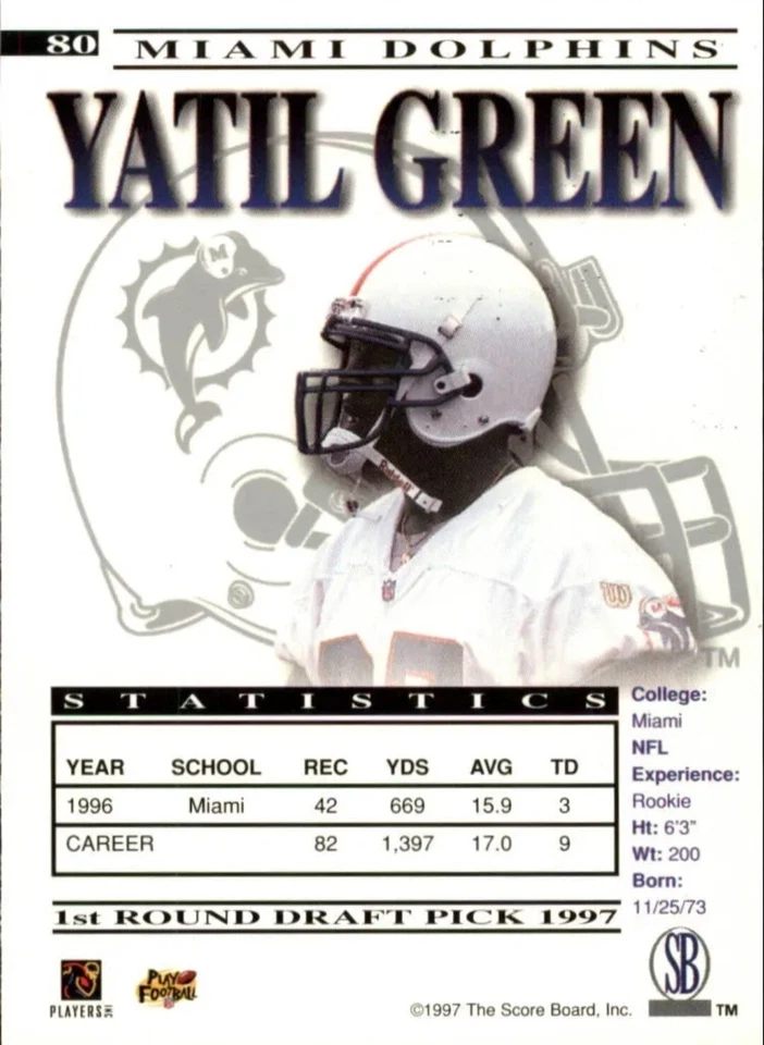 1997 Pro Line Gems Yatil Green Rookie Football Card - Image 2 of 2