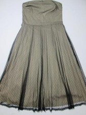 Forever 21 Womens Size M A-Line Dress Beige/Black Strapless Sheer Knee Length