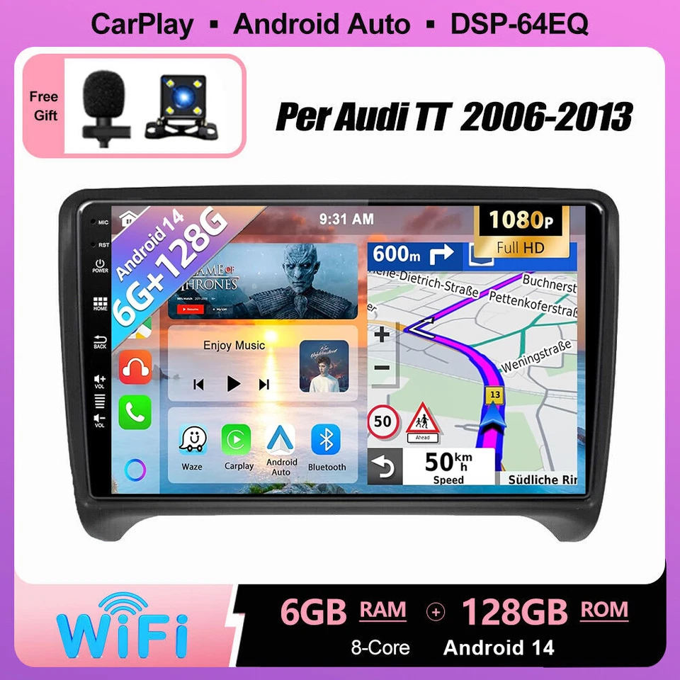 BOSION Autoradio Navigatore Per Audi TT MK2 8J 2006-12 CarPlay Android 14 GPS 6GB+128GB