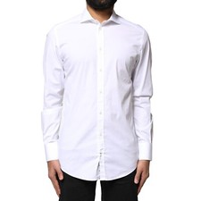 DOLCE & GABBANA Shirt White GOLD Cotton Long Sleeves Dress 39/US15.5/S 320usd