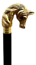 Nautical Brass Horse Head Handle Vintage Style brass black Walking Stick