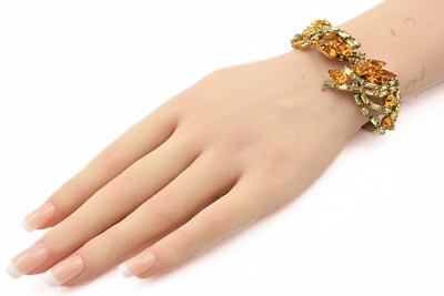 Bedazzled Unsigned Designer High End Yellow Orange Rhinestone Bracelet