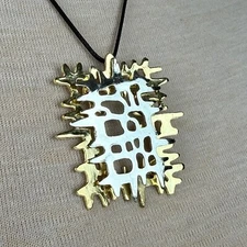 Vintage JJ Abstract Hatch Gold & Silver Tone Pendant