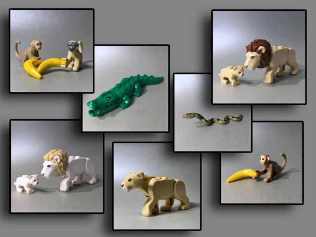 Lego Figuren Tiere Dschungel Löwe Löwenbaby Krokodil Affe Schlange Puma Panther