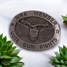 Vintage NRA Pewter Tone Belt Buckle Limited Edition 09780 Vote Gun Rights
