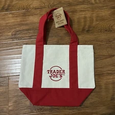 Trader Joe's Mini Canvas Tote Bag  Red NEW