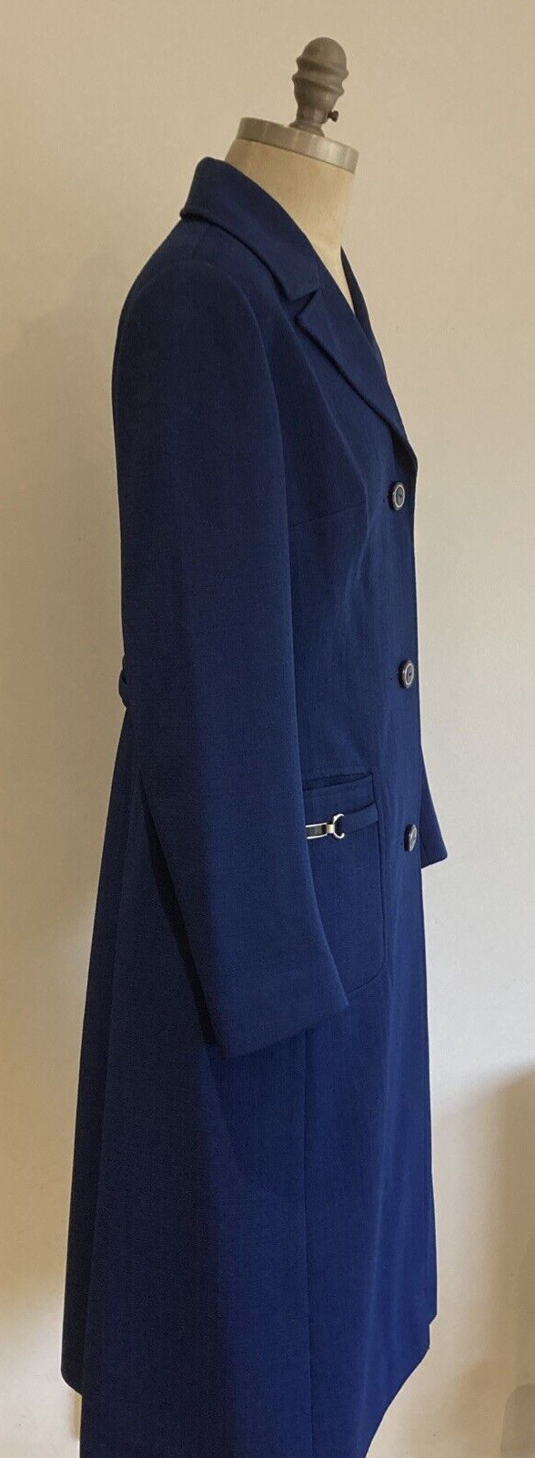1970s/80s Vintage Blue "Admyra London" Trevira Coat with Silver Snaffle Trim 6