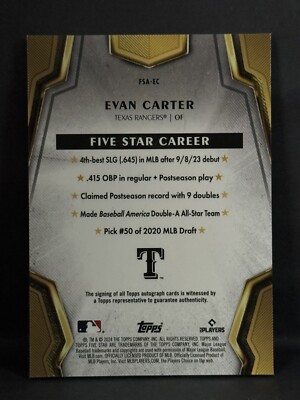 2024 Topps Five Star - Autographs Evan Carter #FSA-EC Blue /25 (AU