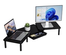 ETHU Dual Monitor Stand Riser with Storage Drawer, Adjustable Desktop Organizer 