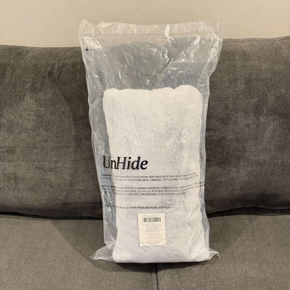 UnHide SQUISH Small Faux Fur Pillow 10x18 Silver Ultra Soft Decorative Cushion - Image 2 of 4