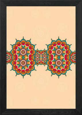 Buntes Mandala Muster auf beige B gerahmtes Wandbild Poster Leinwanddruck Bild