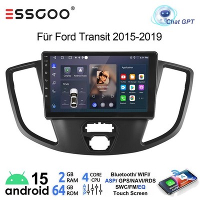 Android 15 Autoradio Carplay GPS NAVI ChatGPT-AI 64GB Für Ford Transit 2015-2019