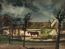 Adolf Weintrager Dorfansicht Pferdefuhrwerk Kunst Ungarn signiert Aquarell 20 Jh