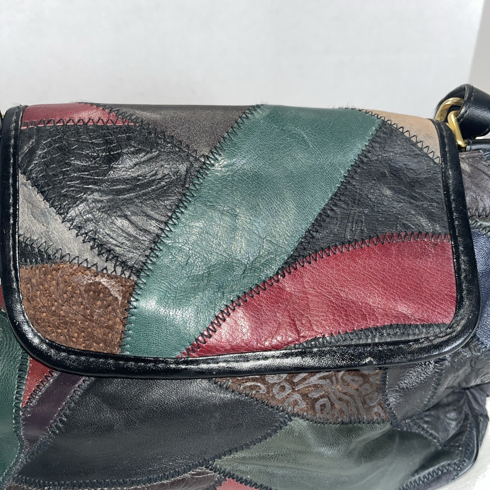 Patchwork Leather Boho Shoulder Bag Multicolor Un… - image 2
