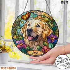 Personalized Dog Portrait Glass Suncatcher, Custom Pet Memorial Stained Glass