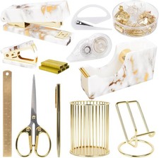 Office Desk Accessories Supplies - 13 Pcs Women Gold Marble Desk Decor Set, Cute