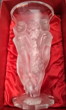 Antique Bohemia Crystal Nude Nymphs  Frosted Clear Glass Vase Lalique Style 