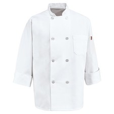 Red Kap Eight Pearl Button Chef Coat with Thermometer Pocket