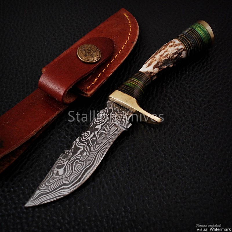 6''  Exotic Handle Damascus Hunting Knife Stag/Antler – Skinner Blade Handmade