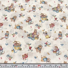 Vintage Joan Kessler for Concord Fabrics Cats on White Cotton by the HALF YARD