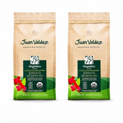 Juan Valdez Organic Bean Colombian Coffee 16 oz each- Balanced Roast 2 PACK 
