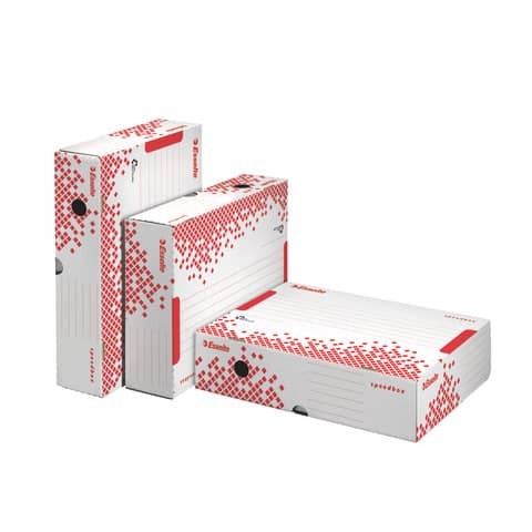 Scatola archivio Esselte SPEEDBOX dorso 8 cm bianco/rosso 8x25x35 cm - apertura