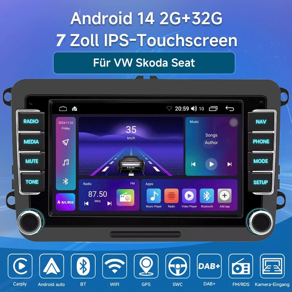 DAB+ Android 14 Autoradio Für VW GOLF 5 6 Touran Caddy Jetta CarPlay BT 5.0 GPS - Bild 2 von 4