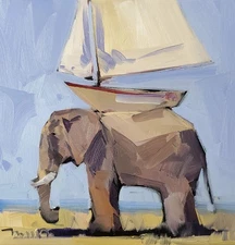 Jose Trujillo Art PRINT 16x16 Collectible Artist Painting Elephant Sailboat