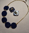 Kenneth Cole Vintage Navy Blue & Golden-tone Choker/necklace W Matching Earrings — photo 4