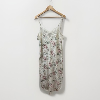 Vintage California Dynasty Nightgown Slip Dress L Floral Satin Lace Coquette