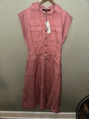 Strut & Bolt Women s Canvas Evening Date Night Dress Rose Color Button Up Sz MD