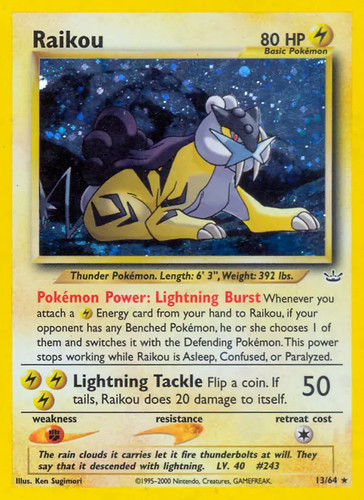 Raikou - 13/64 - Pokemon Neo Revelation Unlimited Holo Rare Card WOTC MP