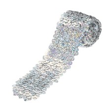 1 Yards 2 Inch Elastic Sequins Trim 5 Row Flat Sequin Strip Laser Silver