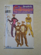 Simplicity 4011 Adults' Animal Costumes 4 Various Designs Uncut