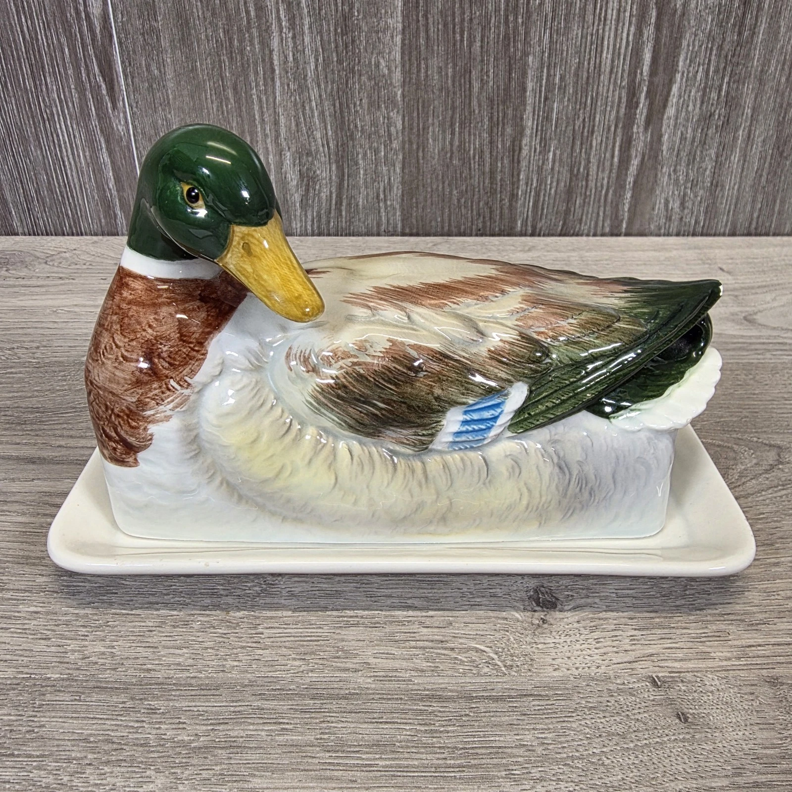Otagiri Ceramic Mallard Duck Butter Dish Hand Painted Made In Japan Vintage Rare