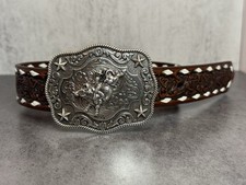 Nocona Kids Floral Embossed Bull Rider Buckle Lacing Belt. Size 18.