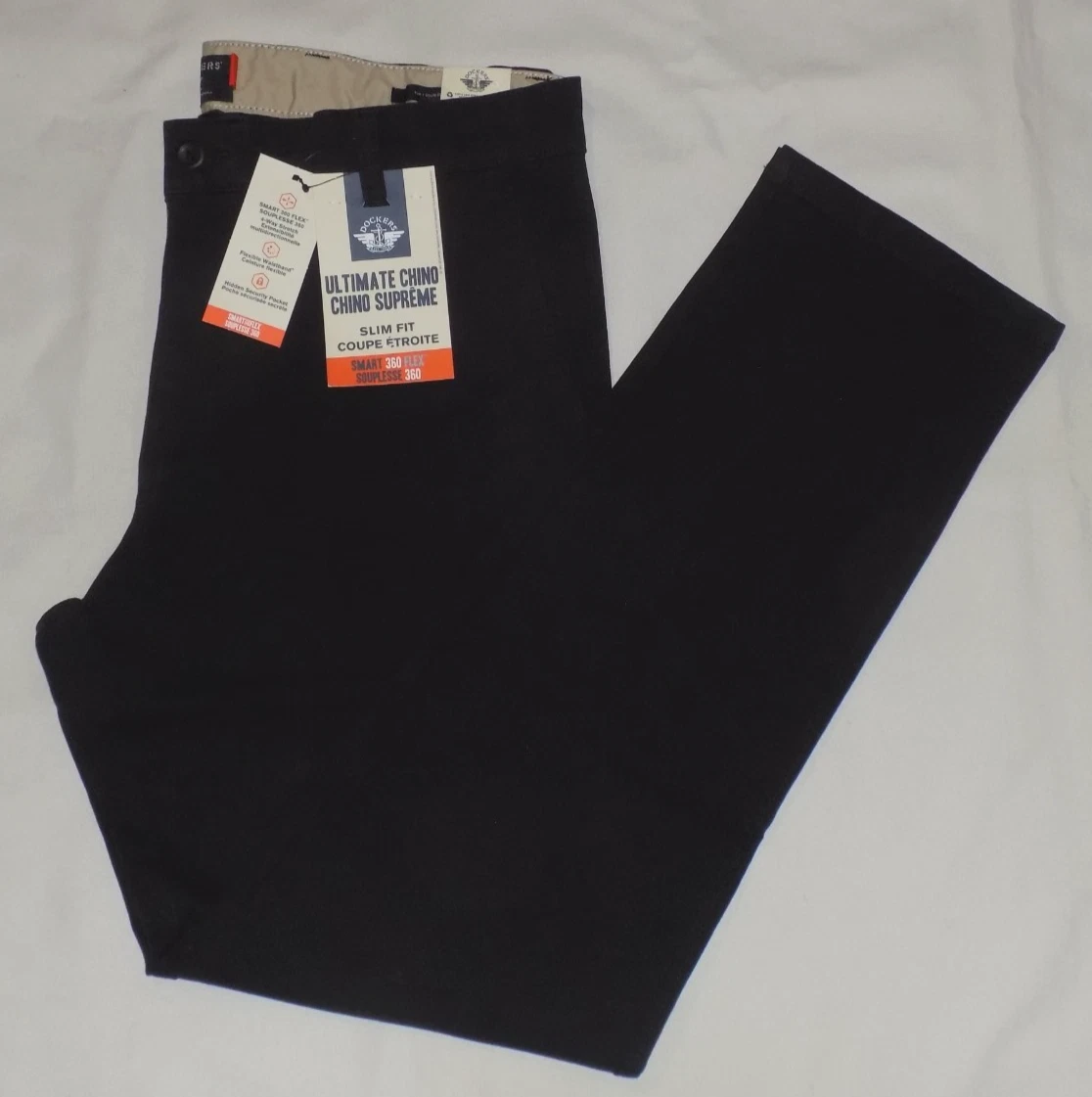 Pantalon Chino Docker's Homme - Coupe Détendue - Noir - Taille 46W / Longueur 29L - Tissu Extensible Flex