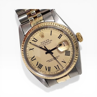 Rolex Datejust 36 mm Two Tone Jubilee Champagne Buckley Watch 16013 Circa 1979