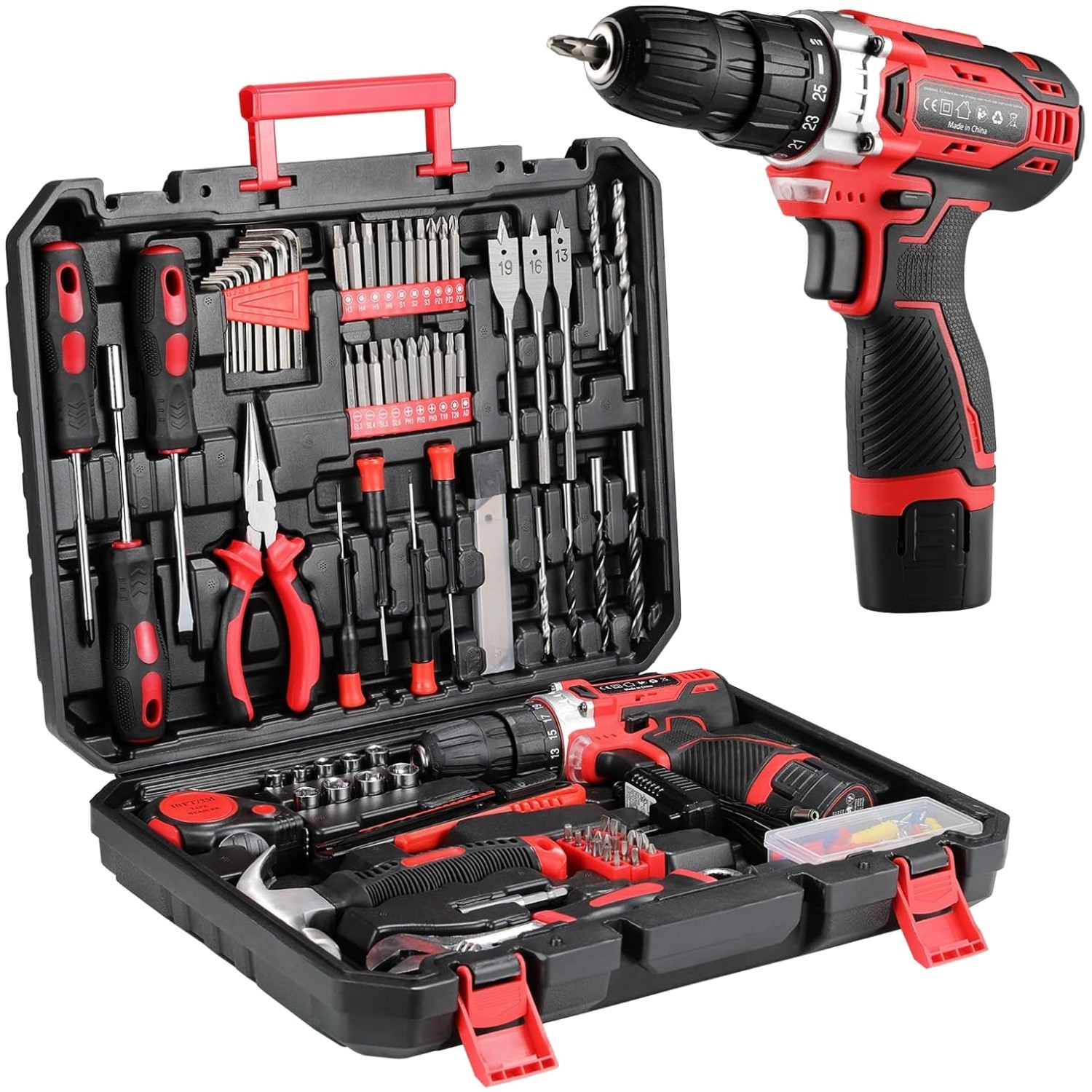 Trapano avvitatore cordless 12V con 138 attrezzi valigia utensili