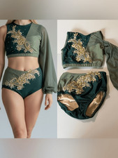 Reverence custom solo dance costume 2 piece green contemporary YM MC-child